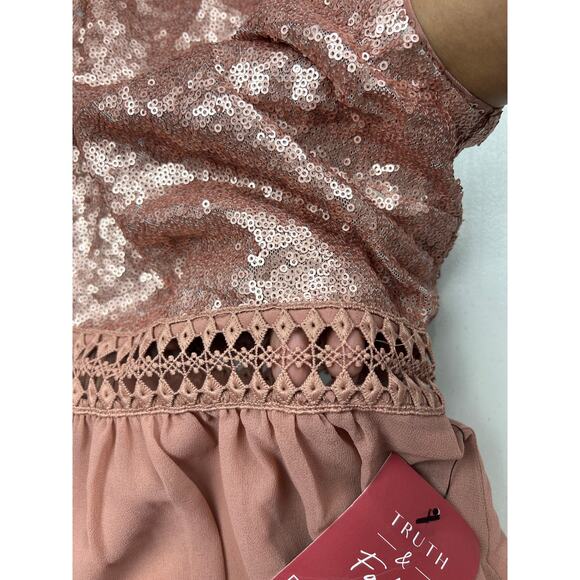 Truth & Fable Women's Small Pink Short Sleeve Sequin Chiffon Long Formal Dress - Picture 10 of 13